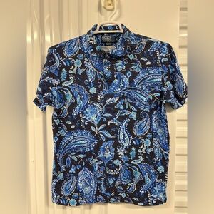 NWT Vintage 90s Polo Ralph Lauren Men’s MEDIUM Blue Paisley Polo Shirt w pocket